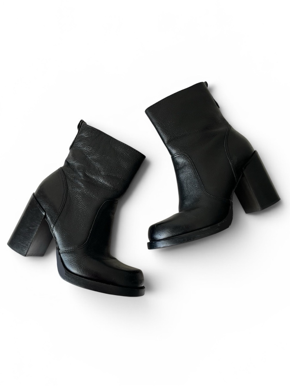 Candies Vintage Y2K 90s Chunky Heel Squared Toe Leather Boots Black Size 8.5